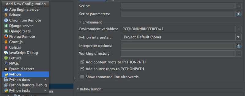 PyCharm New Debug Config